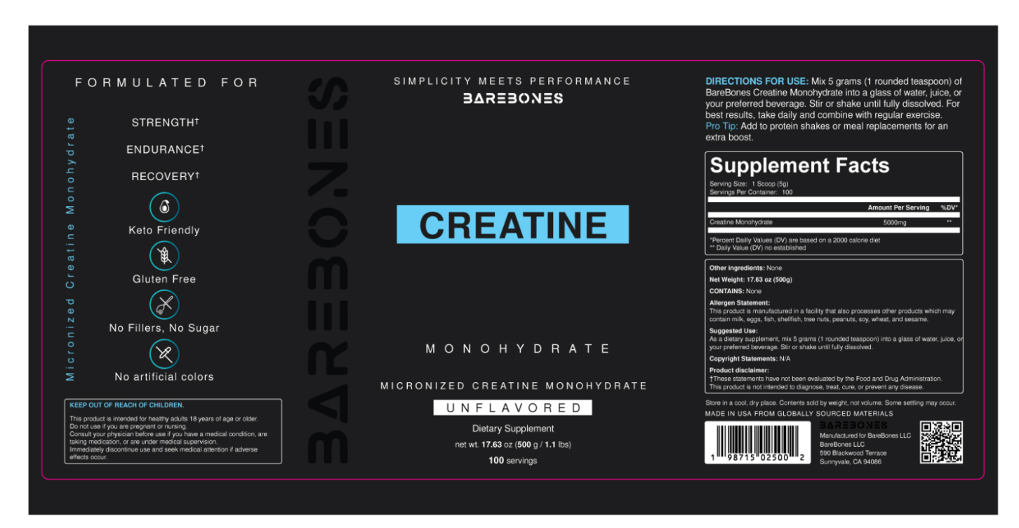Barebones supplement facts label
